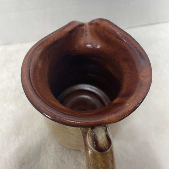 Handcrafted Brown Glazed Ceramic Pitcher Signed Saya - Picture 5 of 7